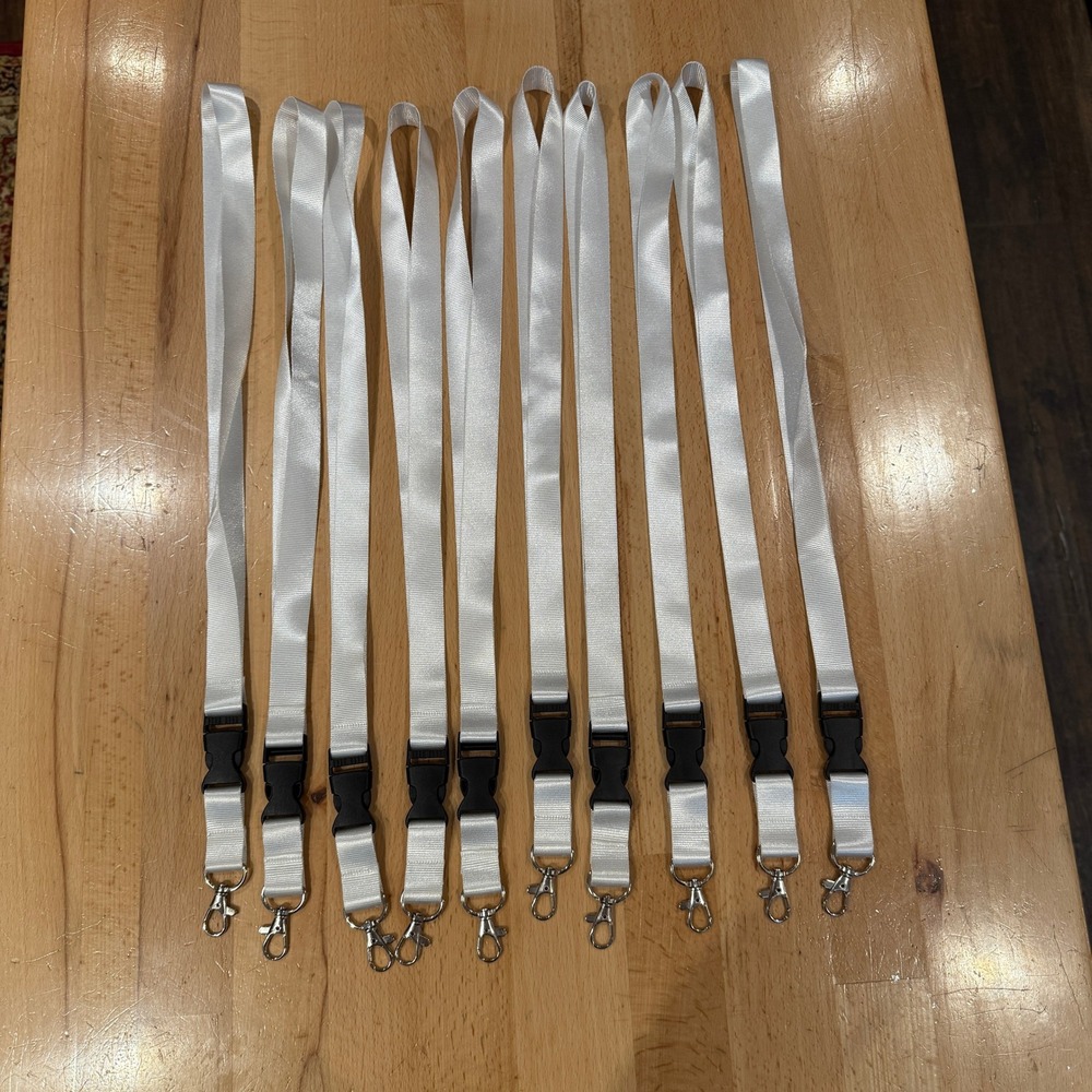 10 Pack White Lanyards with Detachable Buckle and Lobster Clasp for ID Badges